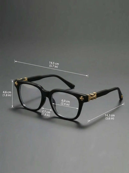 Fashion Square Frame Blue Light Glasses, Cross Flower Rivet Design, Ultra-Light Frame, Retro Street Style, Unisex Computer Phone Eyeglasses, Fashionable Frames Glasses