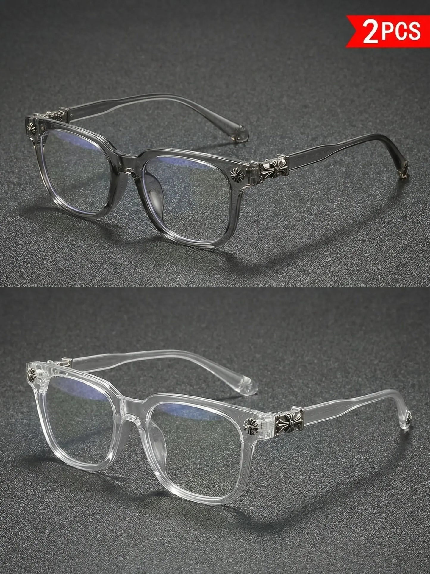 Fashion Square Frame Blue Light Glasses, Cross Flower Rivet Design, Ultra-Light Frame, Retro Street Style, Unisex Computer Phone Eyeglasses, Fashionable Frames Glasses