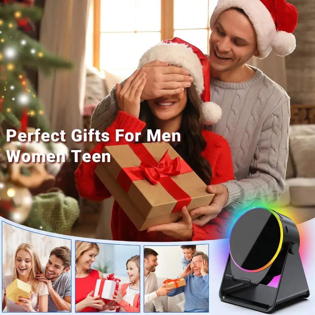 Wireless Induction Audio Speaker Stand, 5In1 Cellphone Holder, 3500Mah Rechargeable Emergency Power Bank,360° Adjustable Mobile Tablet Stand with Colorful Ambient Light Gifts for Men Women