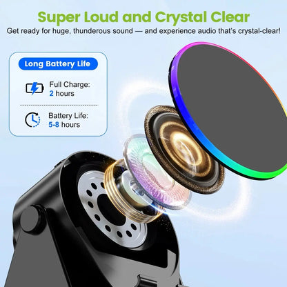 Wireless Induction Audio Speaker Stand, 5In1 Cellphone Holder, 3500Mah Rechargeable Emergency Power Bank,360° Adjustable Mobile Tablet Stand with Colorful Ambient Light Gifts for Men Women