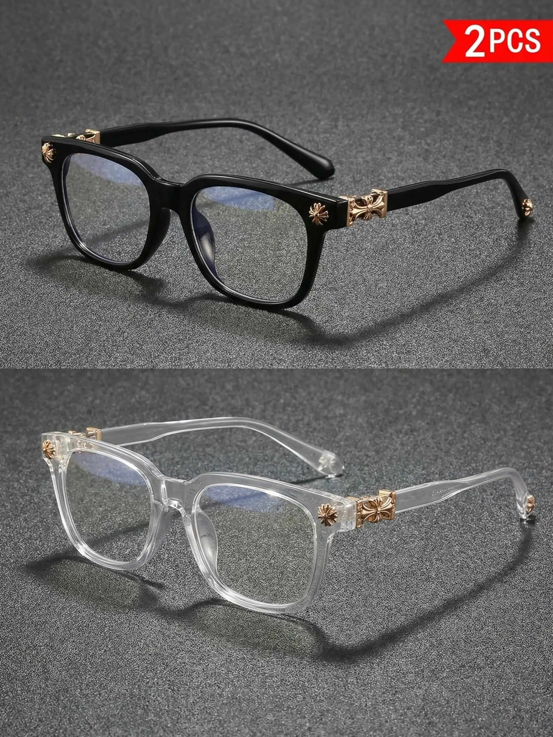 Fashion Square Frame Blue Light Glasses, Cross Flower Rivet Design, Ultra-Light Frame, Retro Street Style, Unisex Computer Phone Eyeglasses, Fashionable Frames Glasses