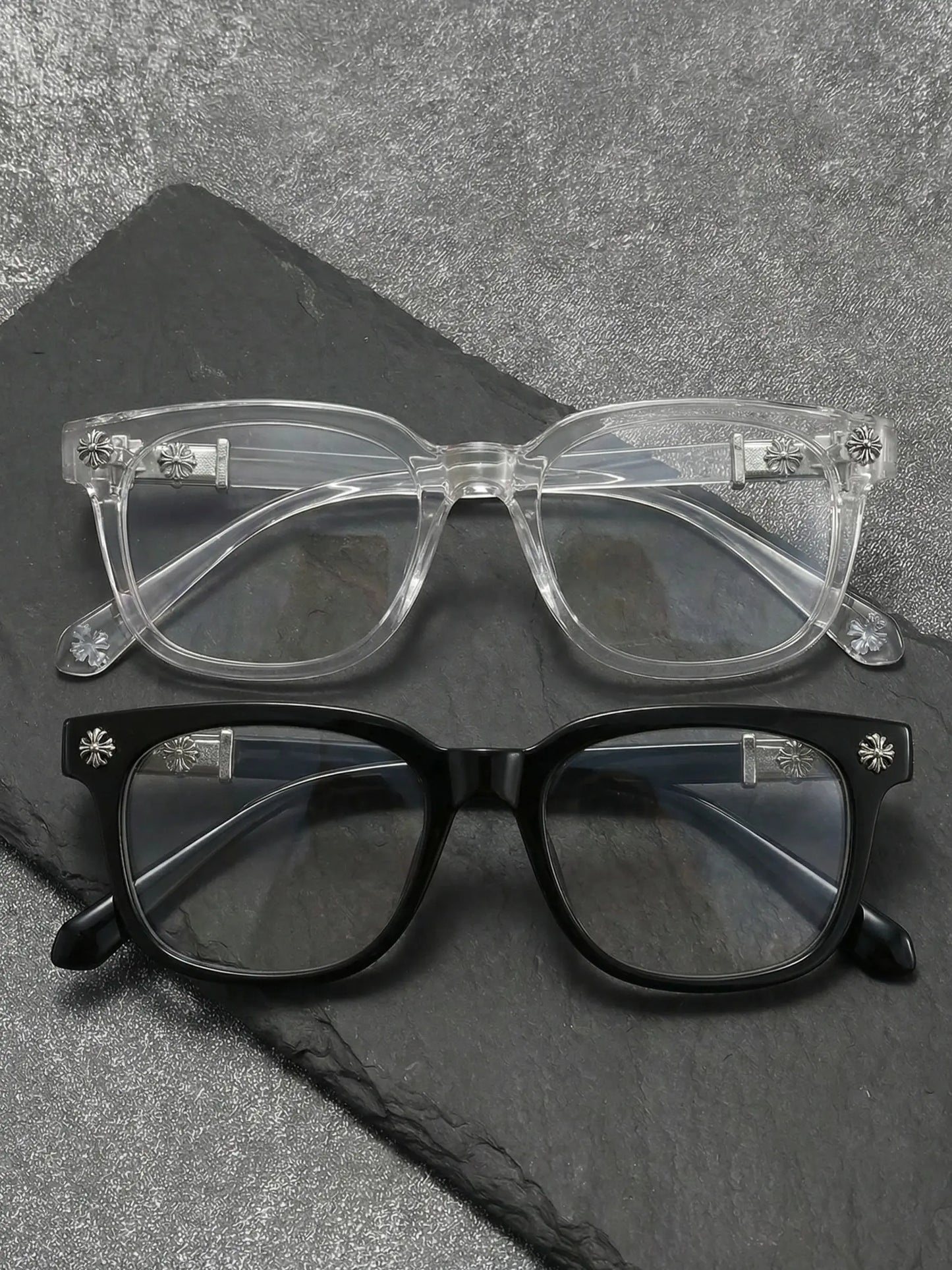 Fashion Square Frame Blue Light Glasses, Cross Flower Rivet Design, Ultra-Light Frame, Retro Street Style, Unisex Computer Phone Eyeglasses, Fashionable Frames Glasses
