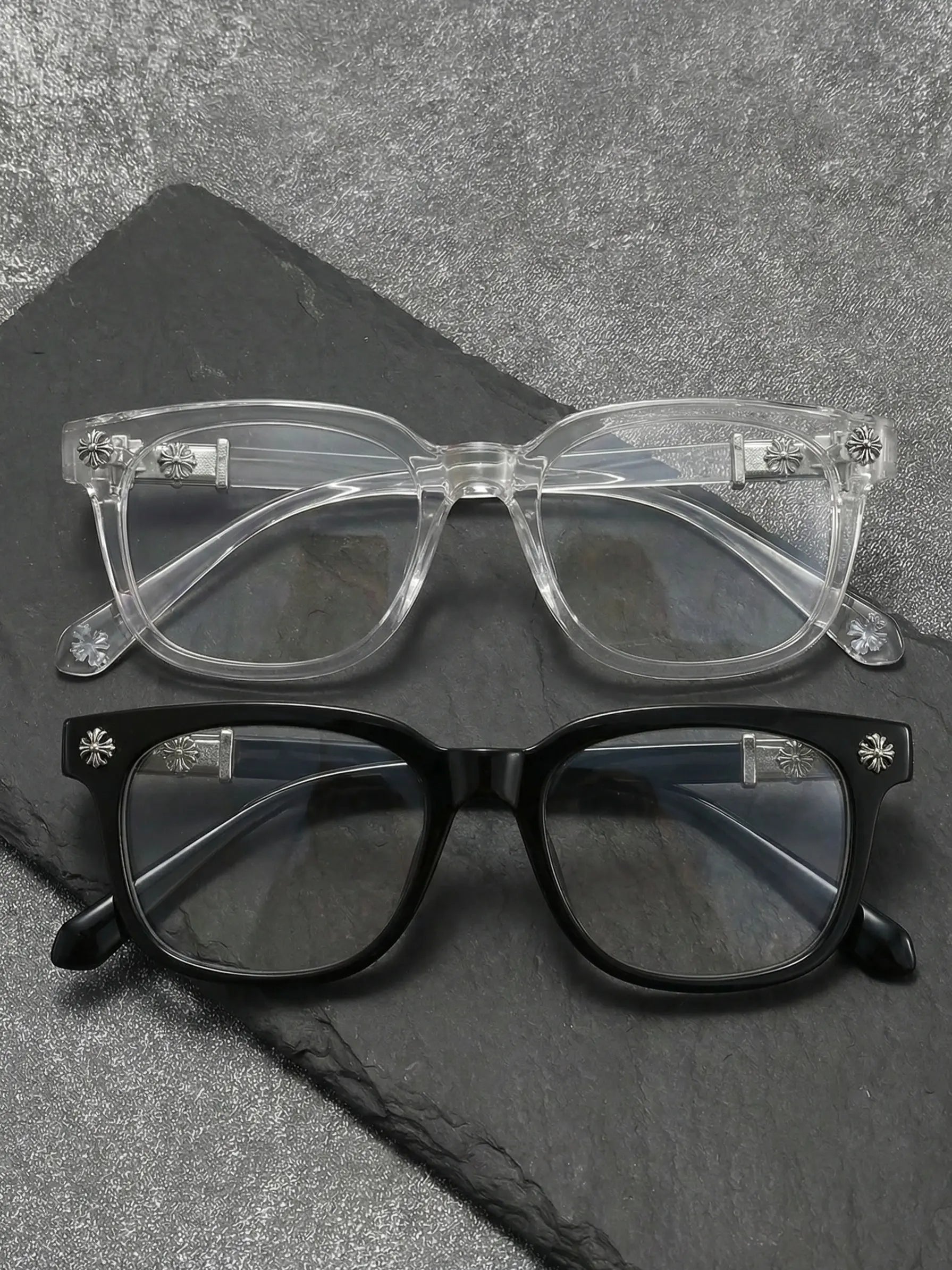Fashion Square Frame Blue Light Glasses, Cross Flower Rivet Design, Ultra-Light Frame, Retro Street Style, Unisex Computer Phone Eyeglasses, Fashionable Frames Glasses