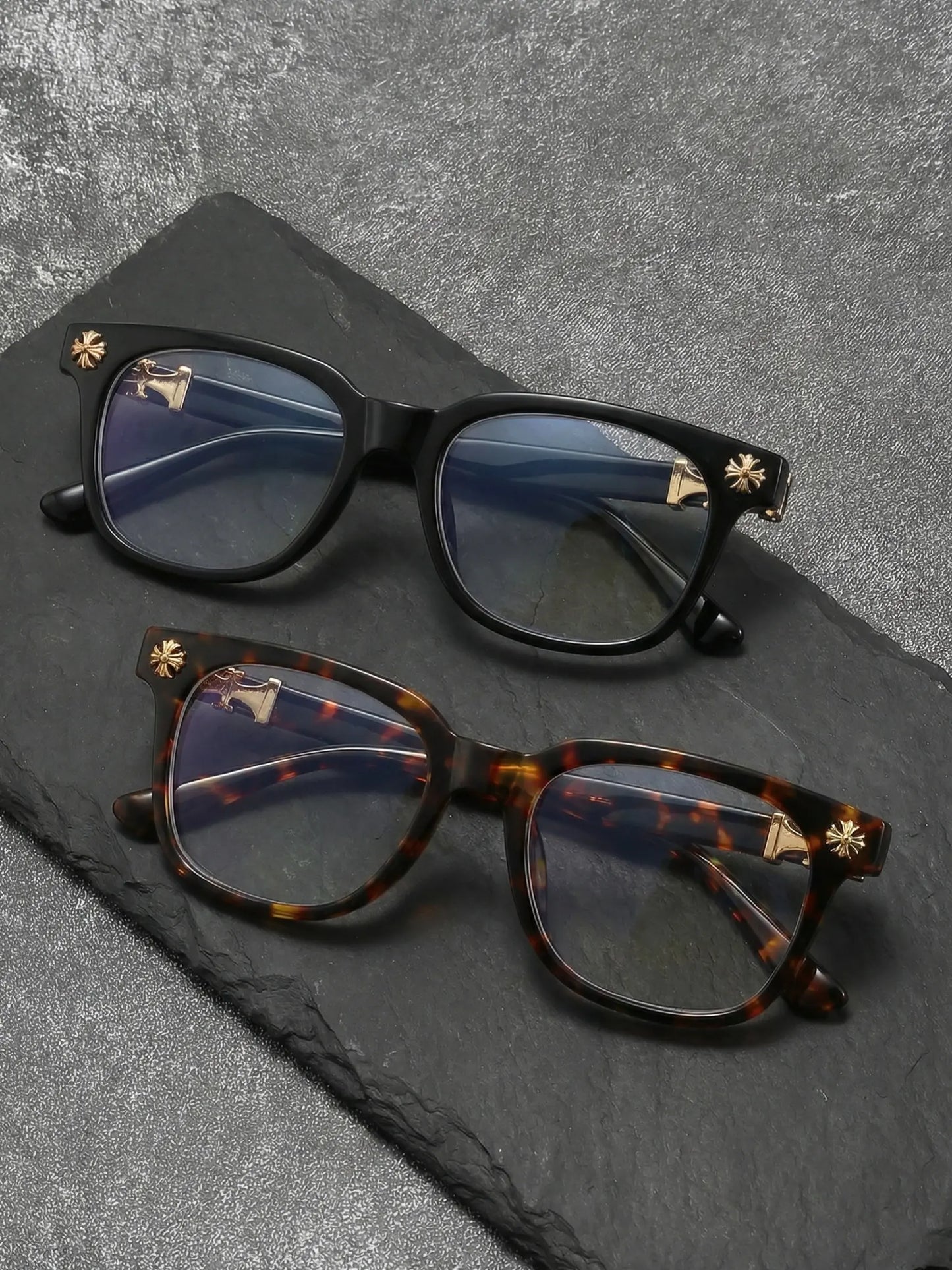 Fashion Square Frame Blue Light Glasses, Cross Flower Rivet Design, Ultra-Light Frame, Retro Street Style, Unisex Computer Phone Eyeglasses, Fashionable Frames Glasses