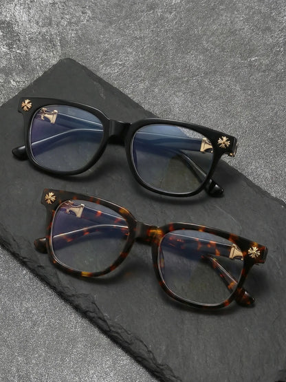 Fashion Square Frame Blue Light Glasses, Cross Flower Rivet Design, Ultra-Light Frame, Retro Street Style, Unisex Computer Phone Eyeglasses, Fashionable Frames Glasses