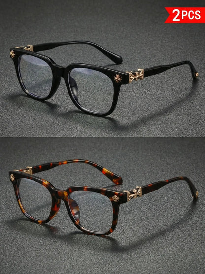 Fashion Square Frame Blue Light Glasses, Cross Flower Rivet Design, Ultra-Light Frame, Retro Street Style, Unisex Computer Phone Eyeglasses, Fashionable Frames Glasses